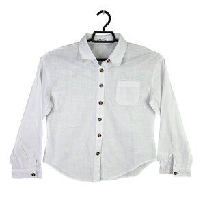Womens Zaayo White Shirt Brown Button Up Long Sleeve 100% Cotton Size S